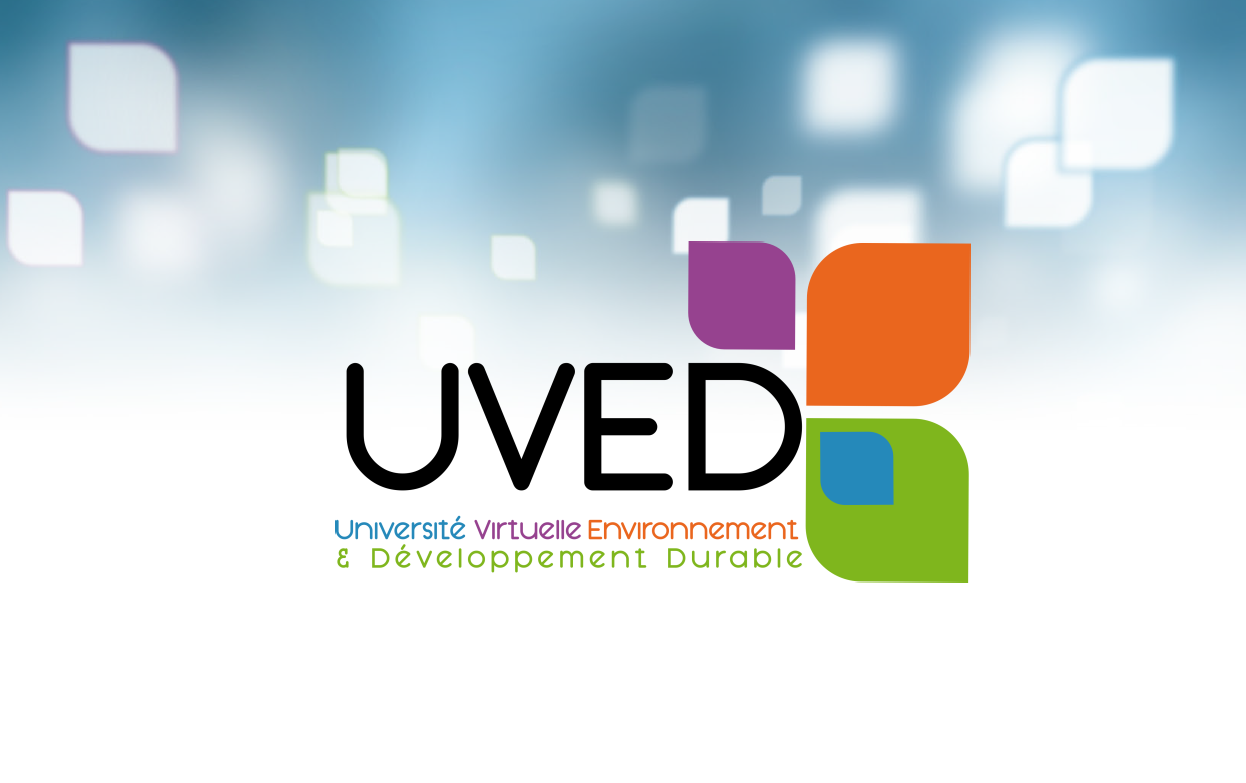 Logo de l'UVED, Université Virtuelle Environnement et Développement durable représentant des pétales violette, orange, verte et bleue.