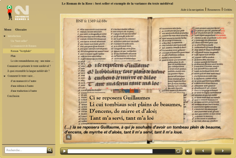 Capture d’écran d’un diaporama visant à illustrer la variance du texte médiéval